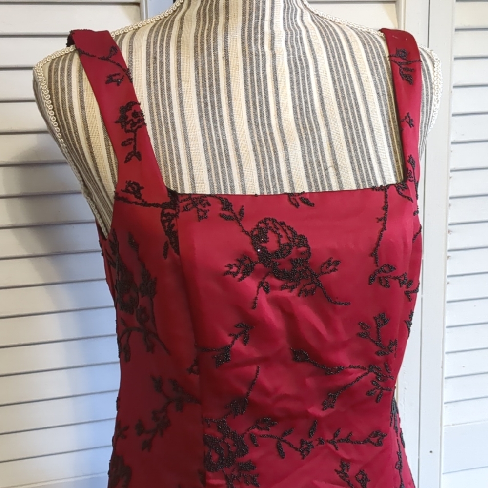 Vintage Jeffrey & Dara Evenings Dark Red Black Floral Beading Dress sz 6 - Picture 4 of 9